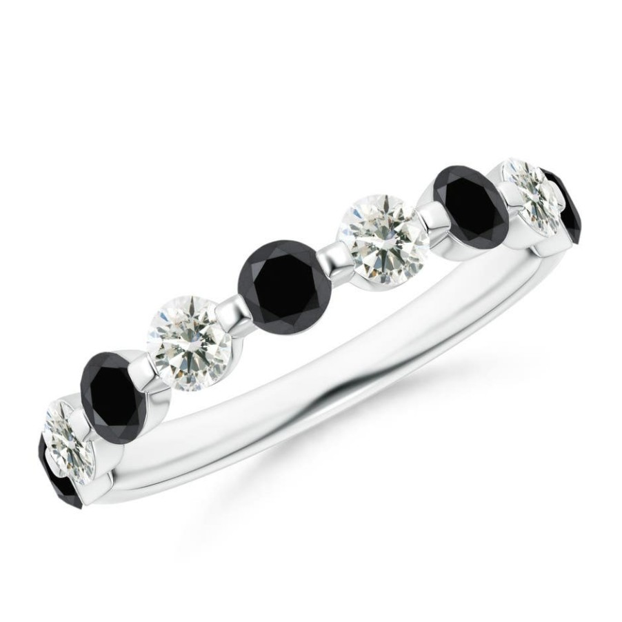 Rings Angara Enhanced Black | Floating Black And White Diamond Semi Eternity Wedding Ring