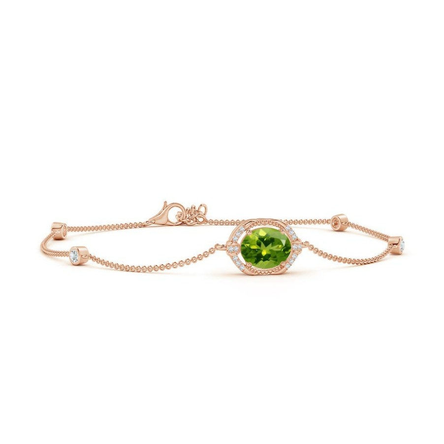 Bracelets Angara Peridot | Vintage Style Oval Peridot And Diamond Leo Station Bracelet