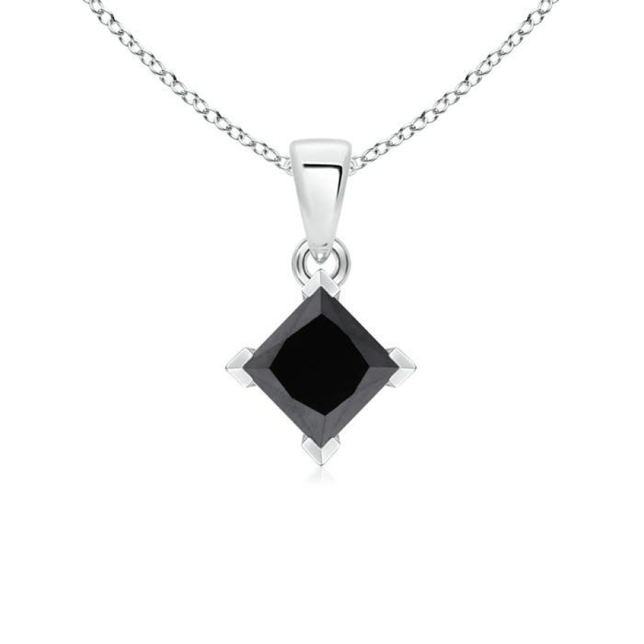 Necklaces Angara Enhanced Black | Princess-Cut Black Diamond Solitaire Pendant