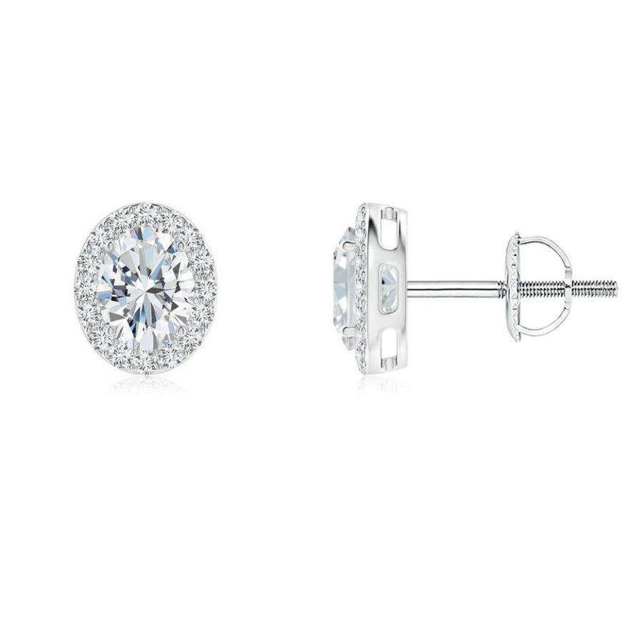 Earrings Angara Diamond | Lab-Grown Oval Diamond Studs With Halo