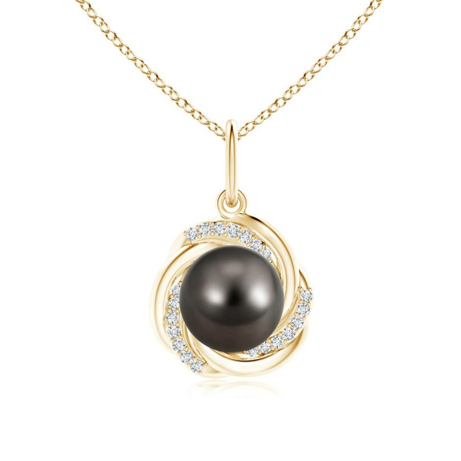 Necklaces Angara Tahitian Pearl | Tahitian Pearl Overlapping Halo Pendant