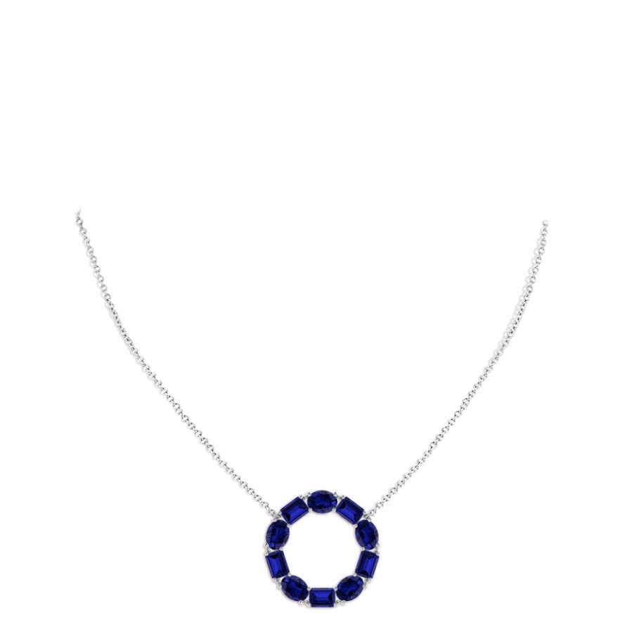 Necklaces Angara Blue Sapphire | Lab-Grown Emerald-Cut And Oval Blue Sapphire Circle Of Life Pendant