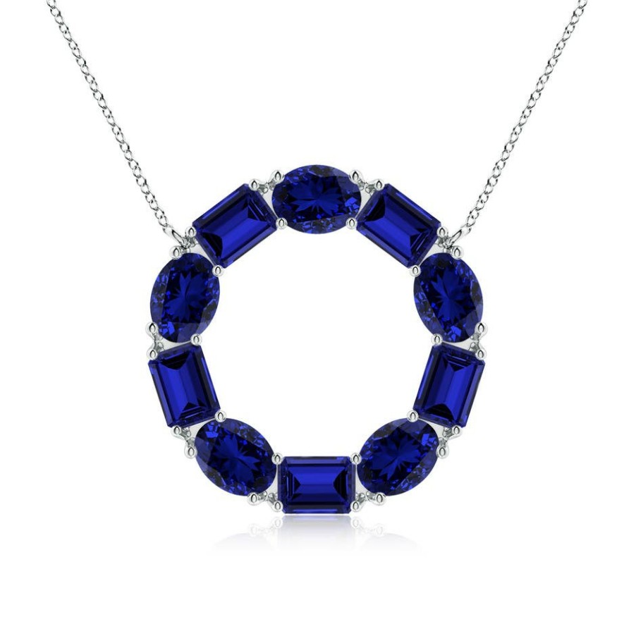 Necklaces Angara Blue Sapphire | Lab-Grown Emerald-Cut And Oval Blue Sapphire Circle Of Life Pendant