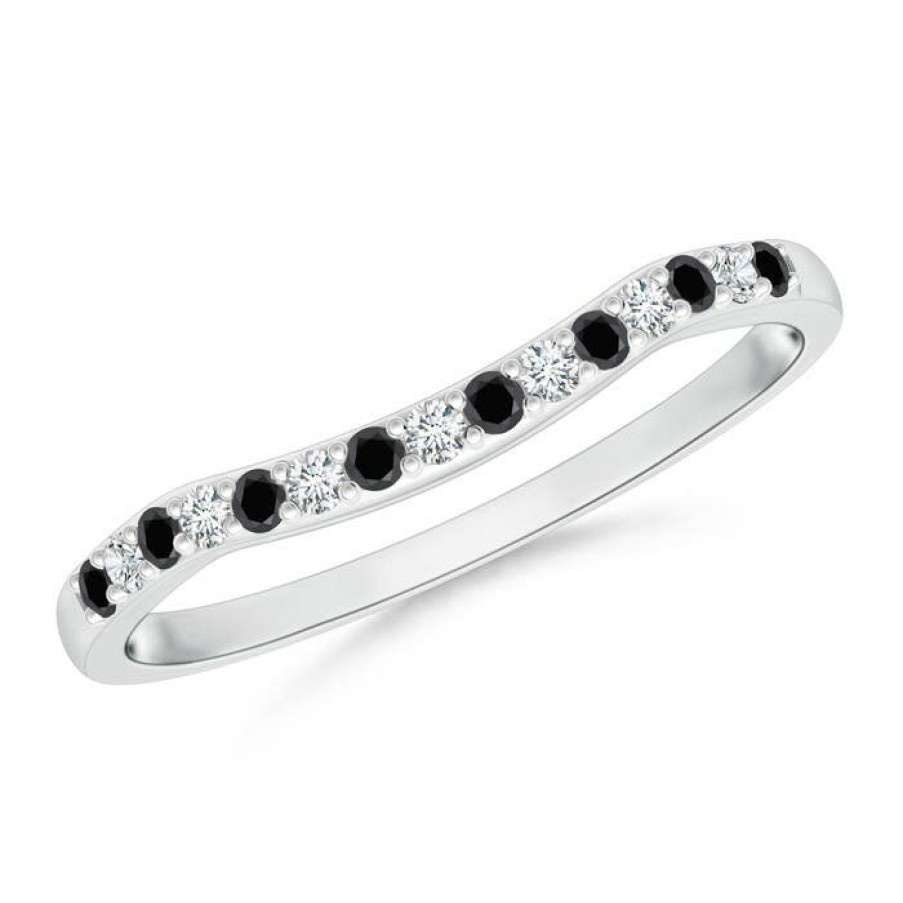 Rings Angara Enhanced Black | Round Black And White Diamond Contour Wedding Ring