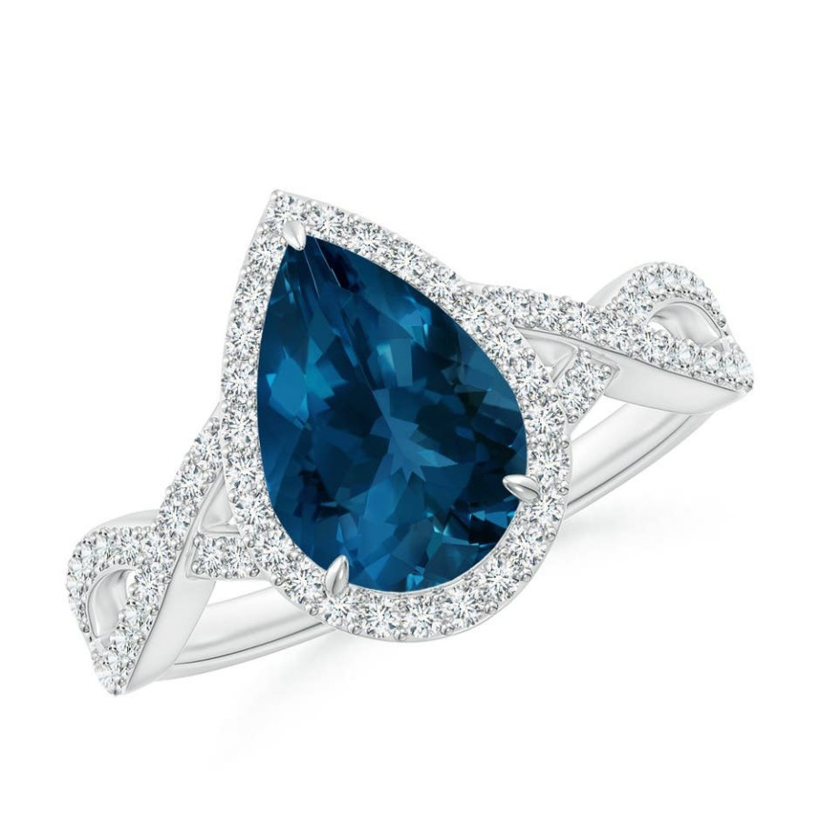 Rings Angara London Blue Topaz | Pear London Blue Topaz Twisted Split Shank Cocktail Ring