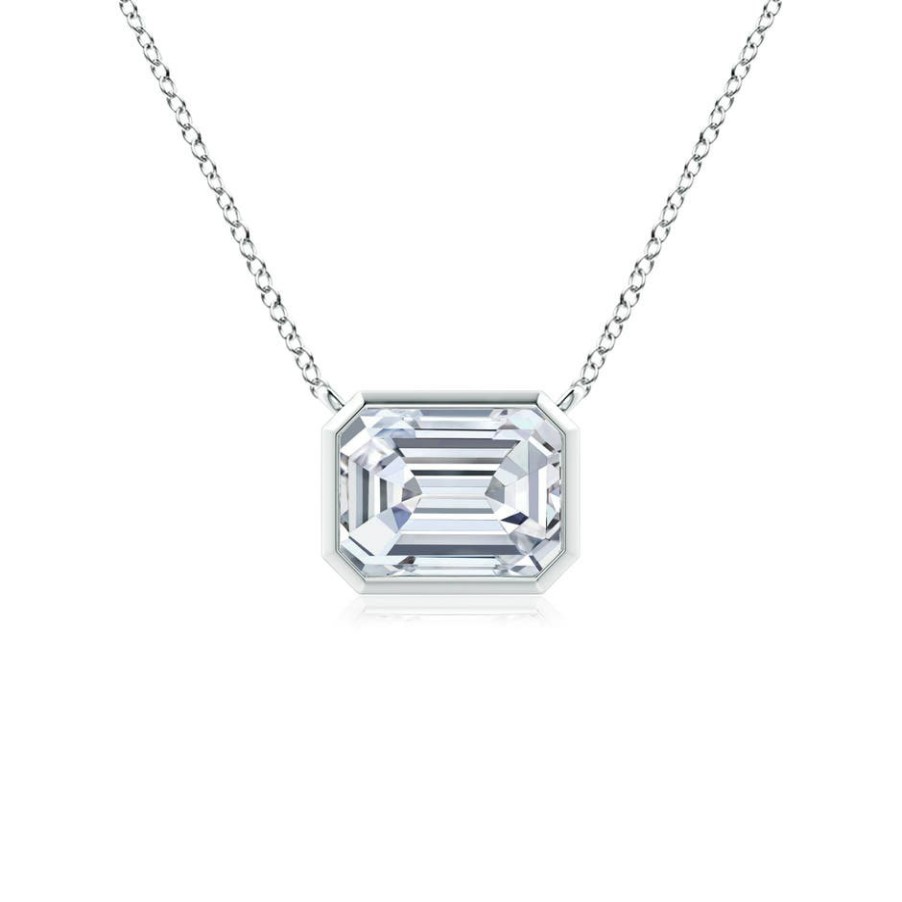 Necklaces Angara Diamond | Lab-Grown East-West Bezel-Set Emerald-Cut Diamond Pendant