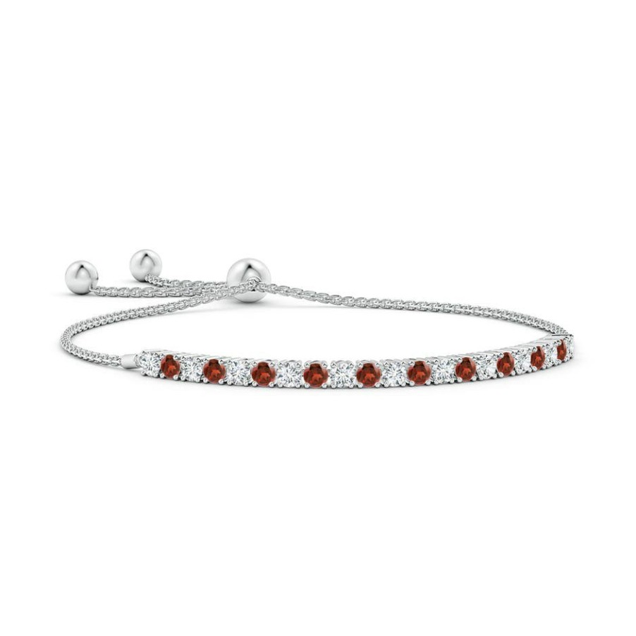 Bracelets Angara Garnet | Alternate Garnet And Diamond Tennis Bolo Bracelet