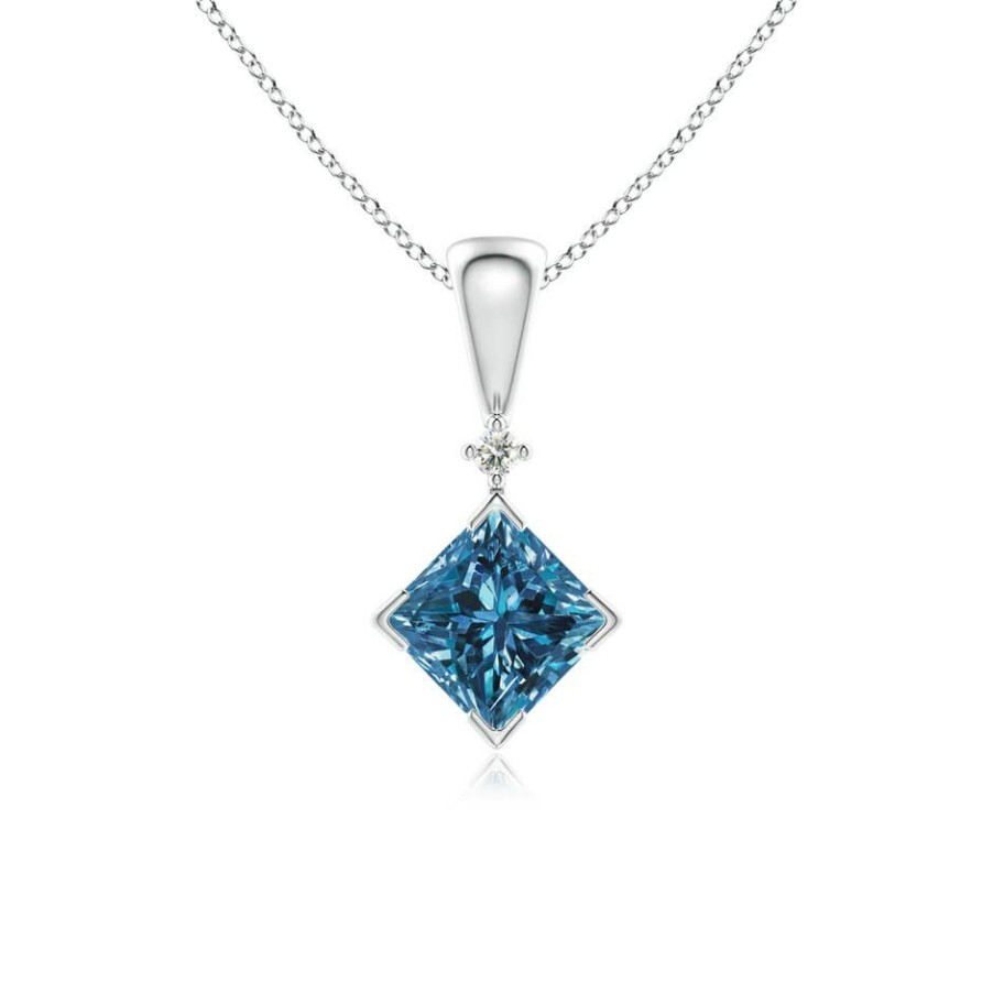 Necklaces Angara Enhanced Blue | Princess-Cut Blue Diamond Pendant