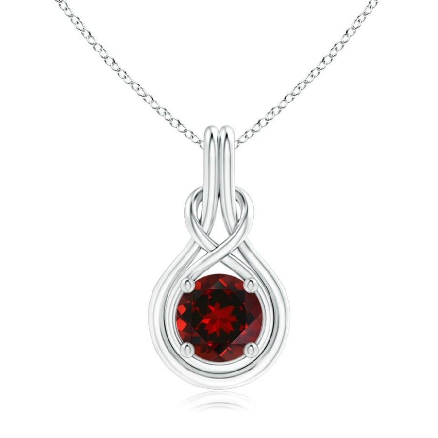 Necklaces Angara Garnet | Round Garnet Solitaire Infinity Knot Pendant