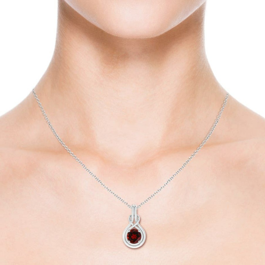 Necklaces Angara Garnet | Round Garnet Solitaire Infinity Knot Pendant