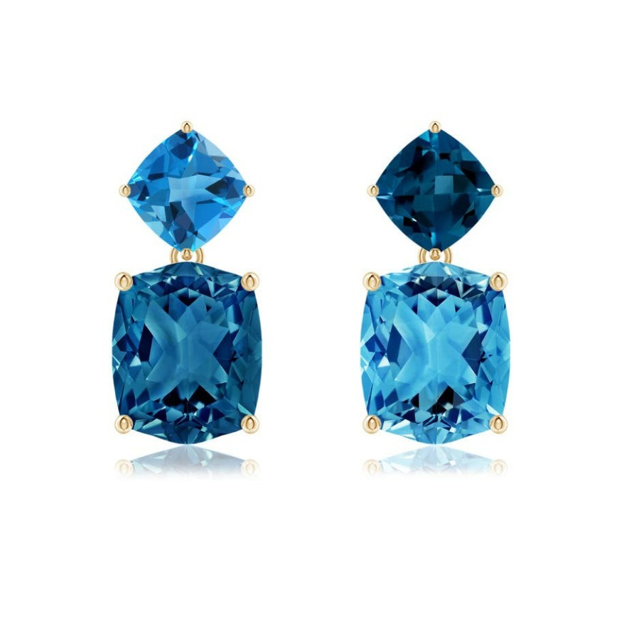 Earrings Angara London Blue Topaz | Rectangular Cushion London & Swiss Blue Topaz Mismatch Earrings