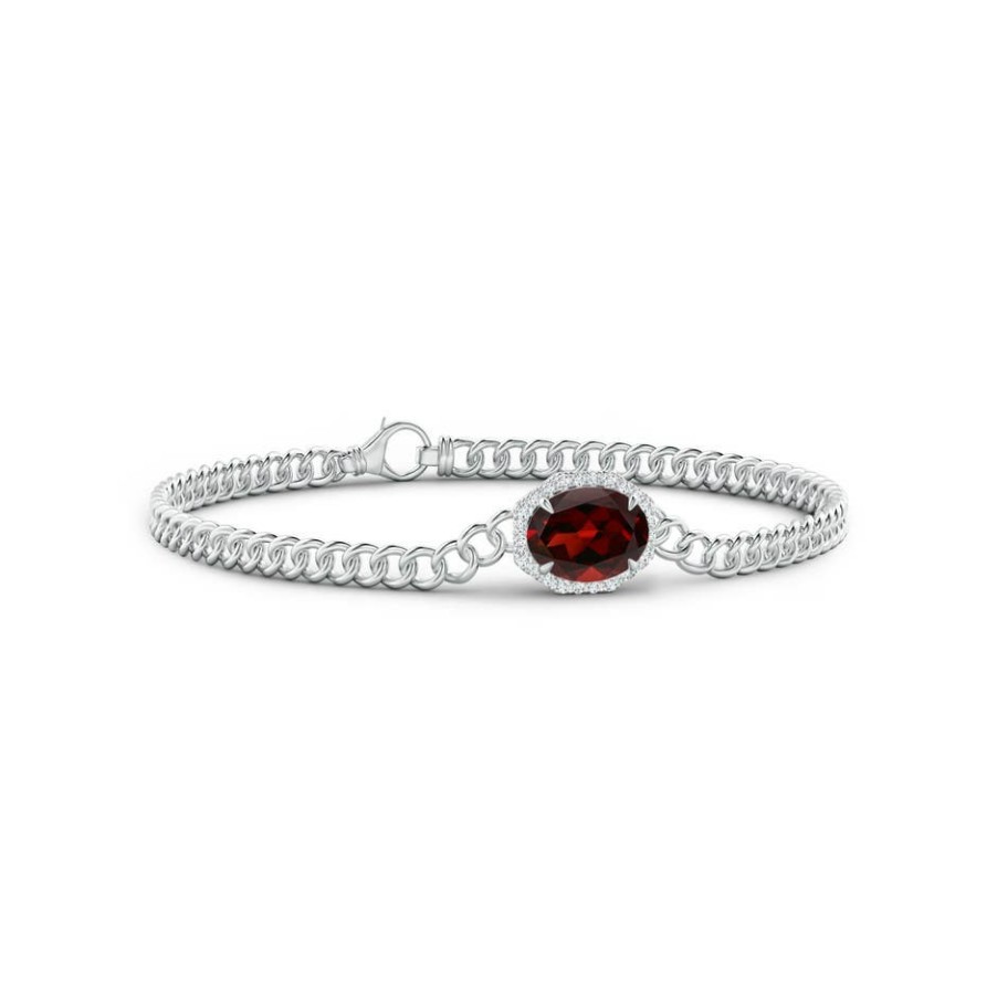 Bracelets Angara Garnet | Oval Garnet Bracelet With Octagonal Halo