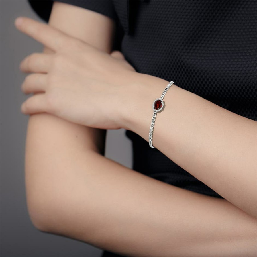 Bracelets Angara Garnet | Oval Garnet Bracelet With Octagonal Halo