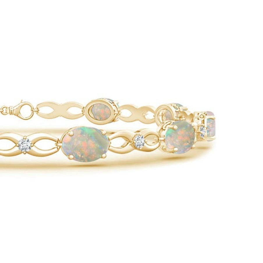 Bracelets Angara Opal | Oval Opal And Diamond Infinity Link Bracelet