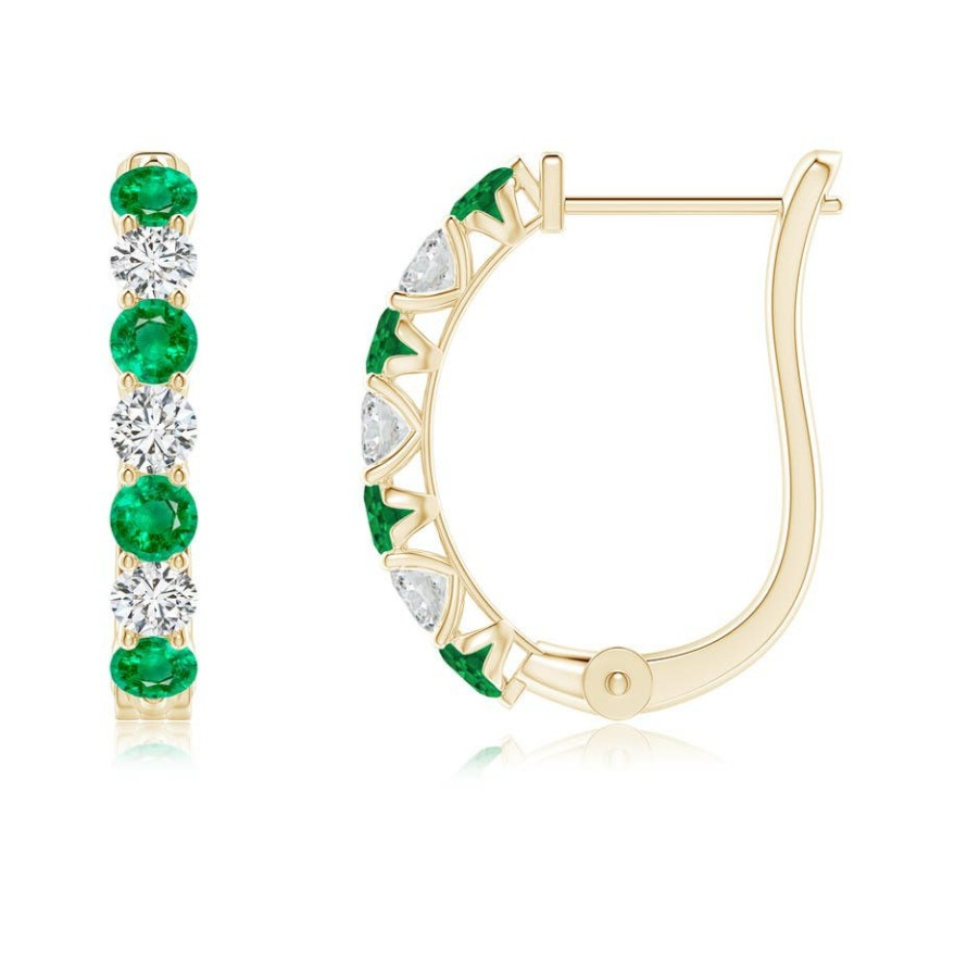 Earrings Angara Emerald | Emerald And Diamond Huggie Hoop Earrings