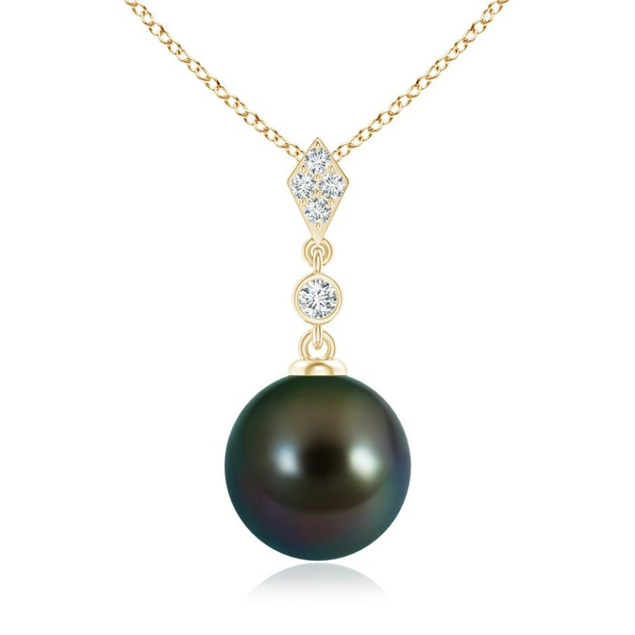 Necklaces Angara Tahitian Pearl | Classic Tahitian Pearl Drop Pendant With Diamonds