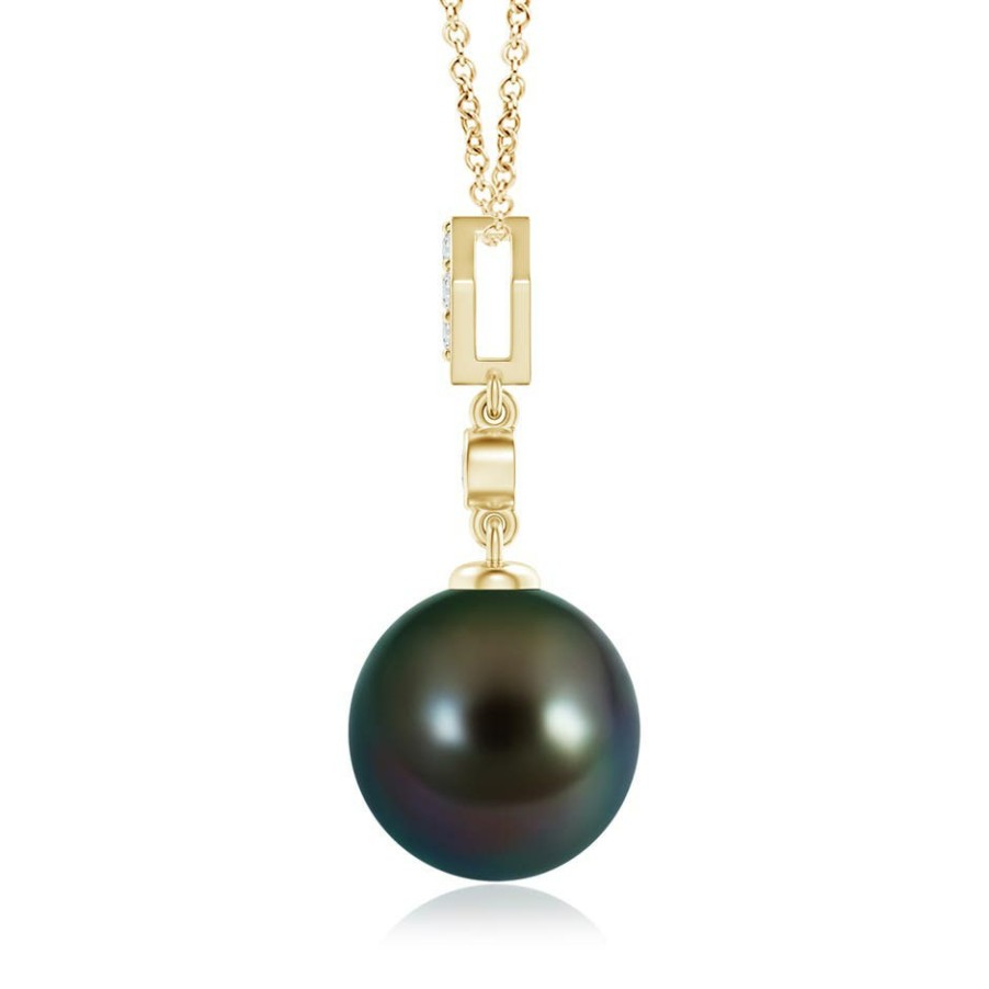 Necklaces Angara Tahitian Pearl | Classic Tahitian Pearl Drop Pendant With Diamonds