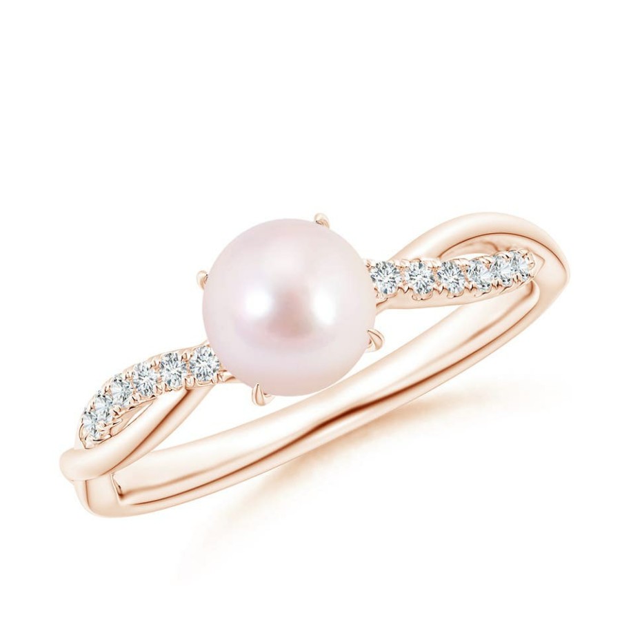 Rings Angara Akoya Pearl | Japanese Akoya Pearl Twist Shank Ring With Diamonds