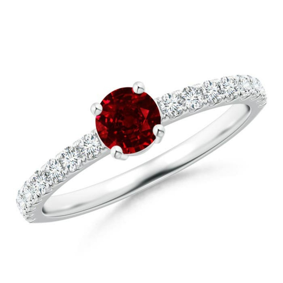 Rings Angara Ruby | Classic Solitaire Ruby Promise Ring With Pave Diamonds