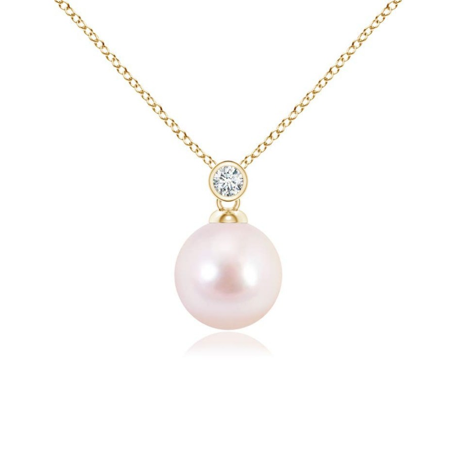 Necklaces Angara Akoya Pearl | Japanese Akoya Pearl Pendant With Bezel Diamond