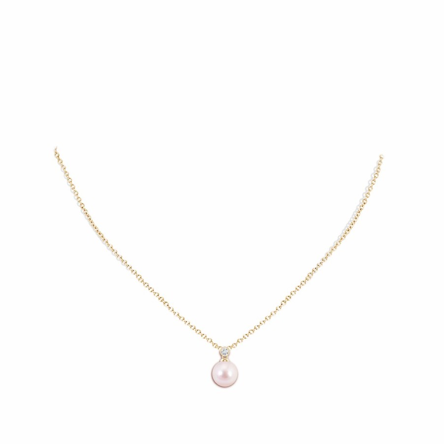 Necklaces Angara Akoya Pearl | Japanese Akoya Pearl Pendant With Bezel Diamond