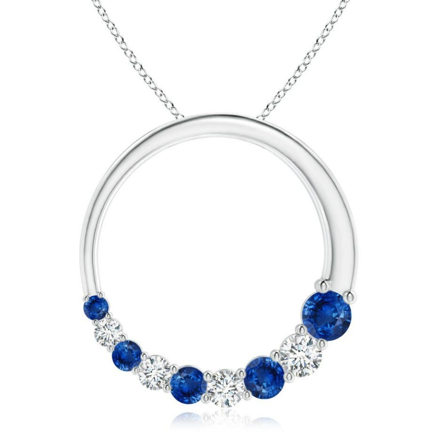 Necklaces Angara Blue Sapphire | Blue Sapphire And Diamond Circle Journey Pendant