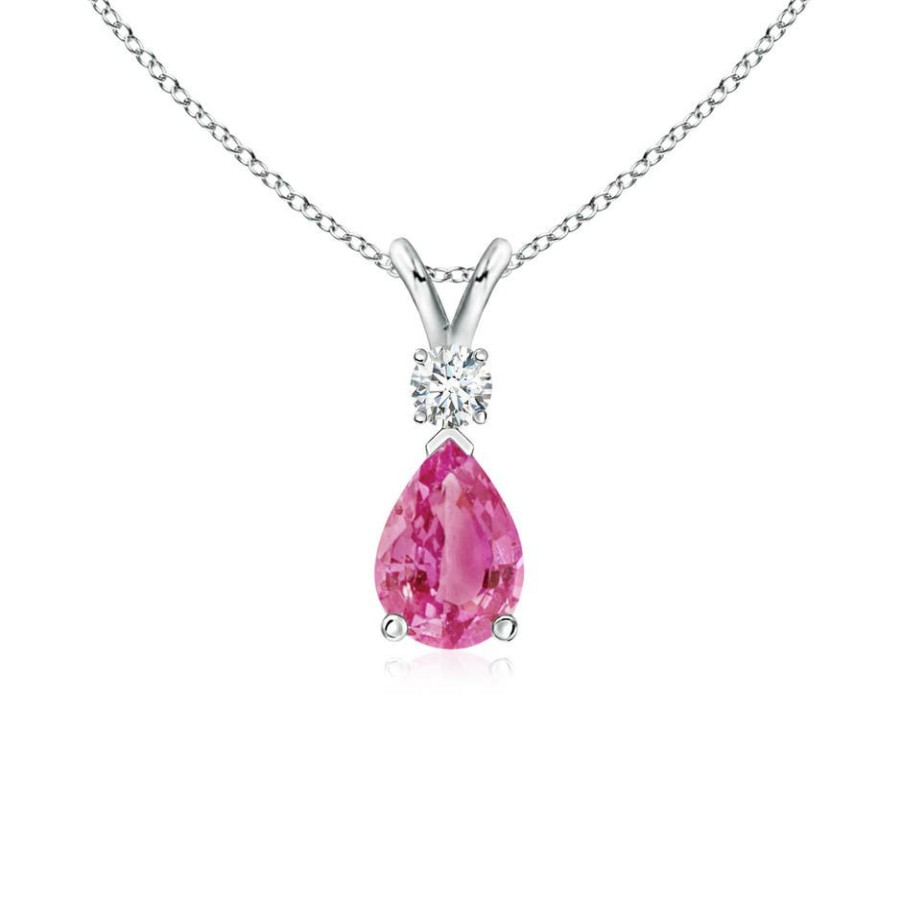 Necklaces Angara Pink Sapphire | Pink Sapphire Teardrop Pendant With Diamond