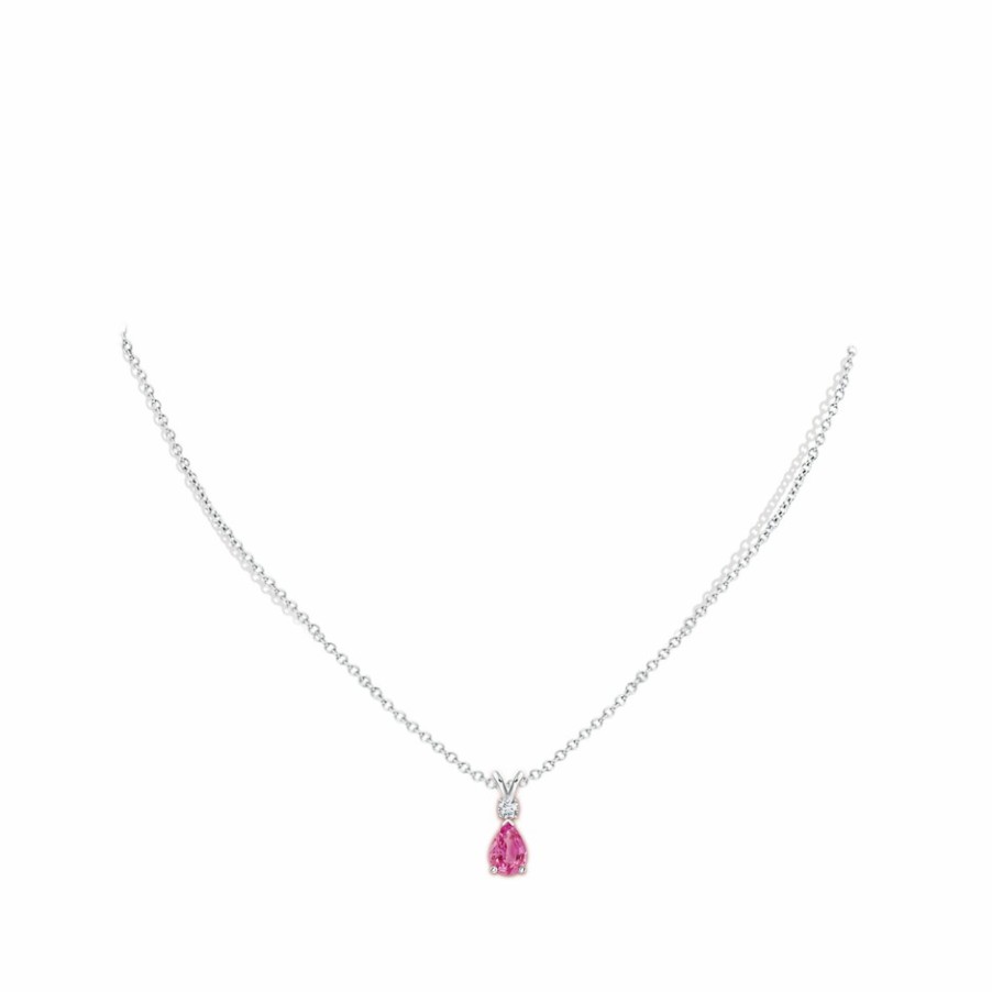 Necklaces Angara Pink Sapphire | Pink Sapphire Teardrop Pendant With Diamond