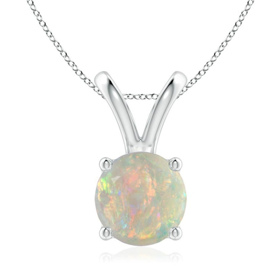 Necklaces Angara Opal | V-Bale Round Opal Solitaire Pendant