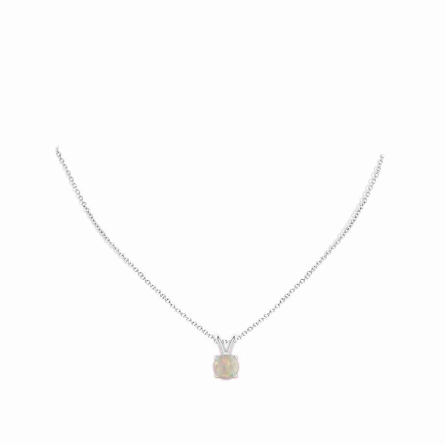 Necklaces Angara Opal | V-Bale Round Opal Solitaire Pendant