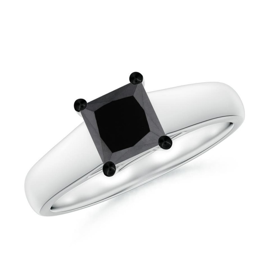 Rings Angara Enhanced Black | Princess-Cut Black Diamond Solitaire Engagement Ring