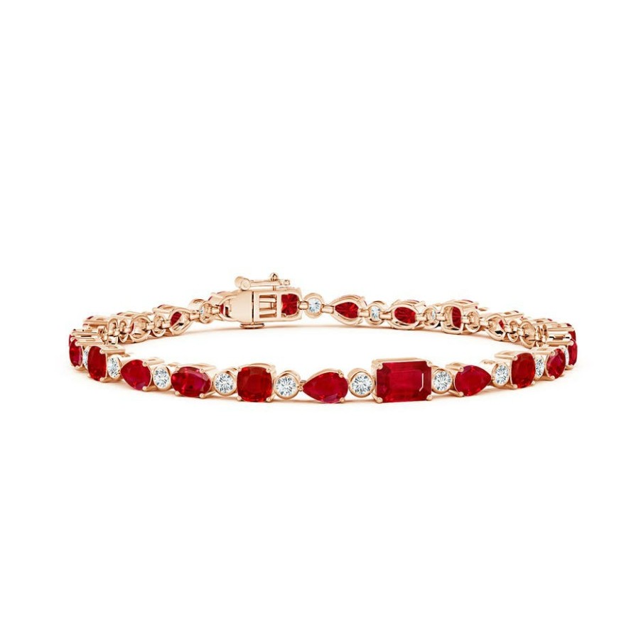 Bracelets Angara Ruby | Ruby & Diamond Multi-Shape Tennis Bracelet