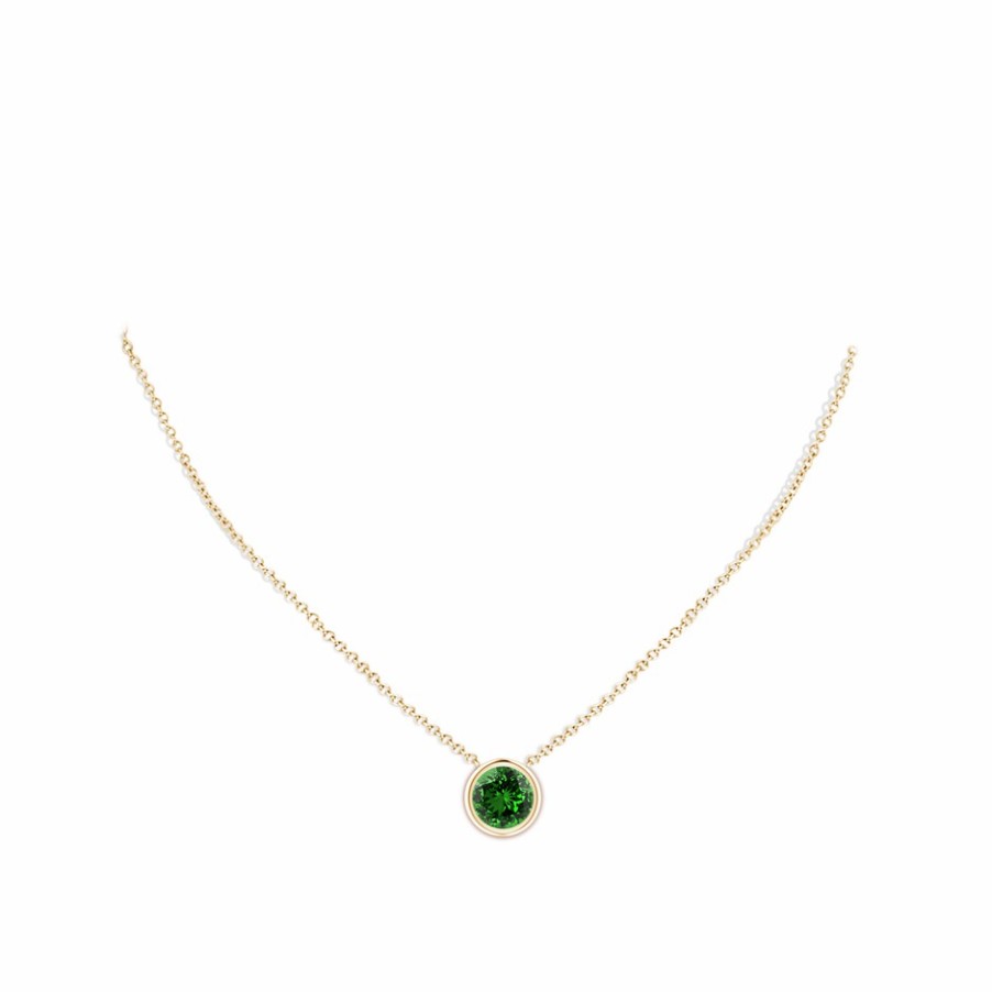 Necklaces Angara Emerald | Lab-Grown Bezel-Set Round Emerald Solitaire Pendant