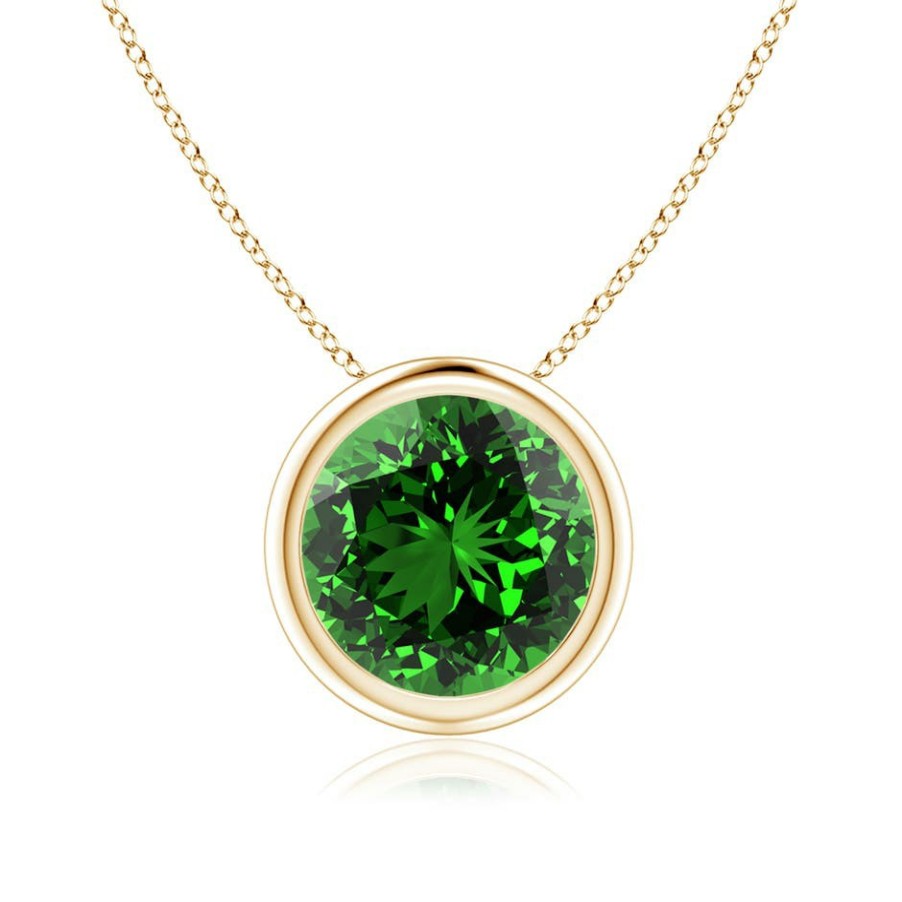 Necklaces Angara Emerald | Lab-Grown Bezel-Set Round Emerald Solitaire Pendant