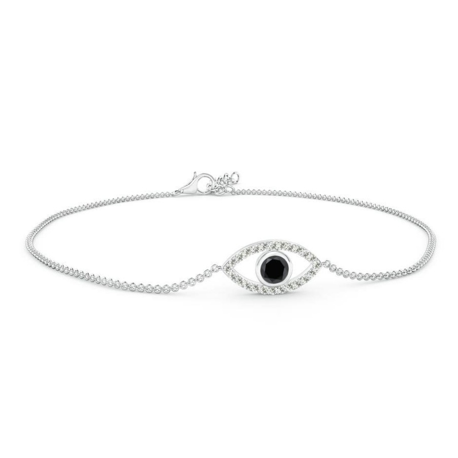 Bracelets Angara Enhanced Black | Bezel-Set Black Diamond Evil Eye Bracelet With Accents