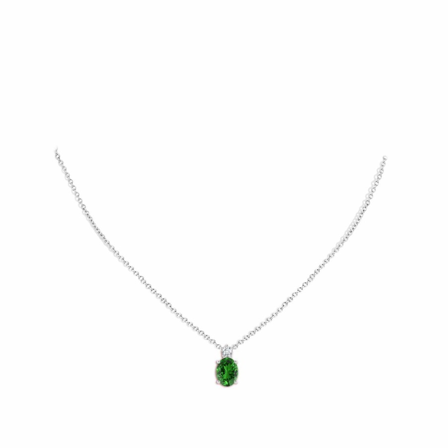 Necklaces Angara Emerald | Lab-Grown Oval Emerald Solitaire Pendant With Lab Diamond