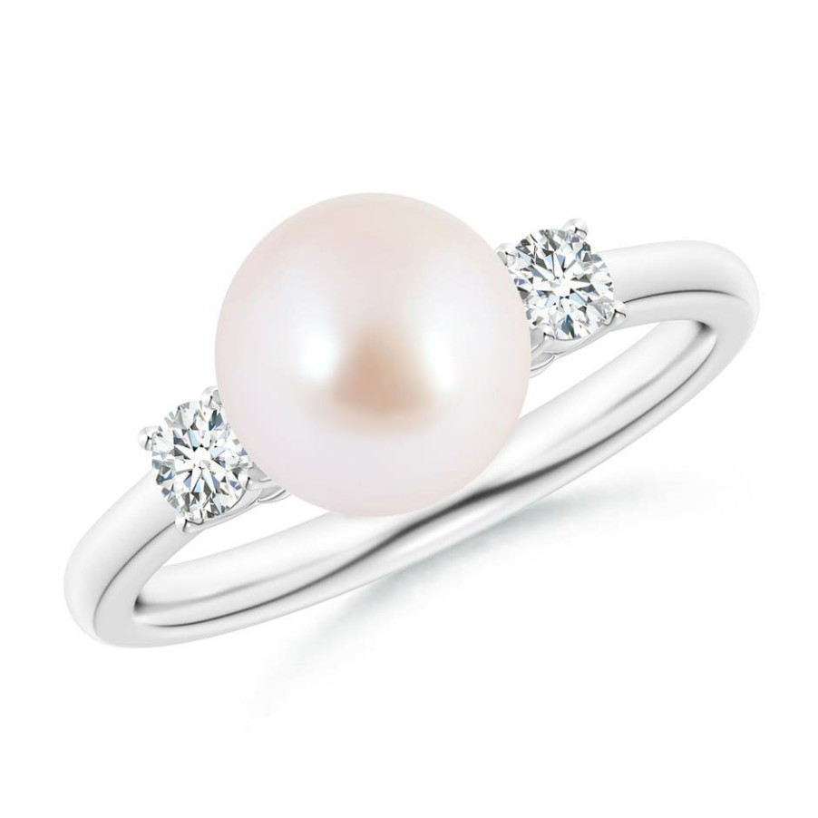 Rings Angara Akoya Pearl | Japanese Akoya Pearl Ring With Prong-Set Diamonds