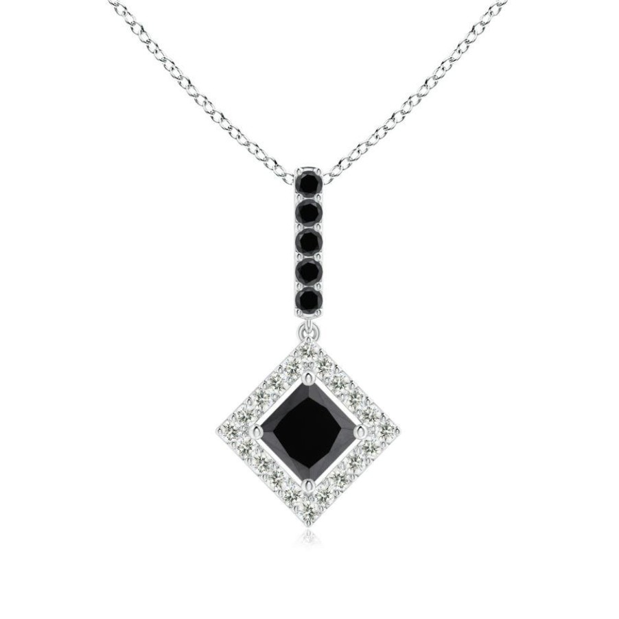 Necklaces Angara Enhanced Black | Floating Halo Princess-Cut Black Diamond Pendant