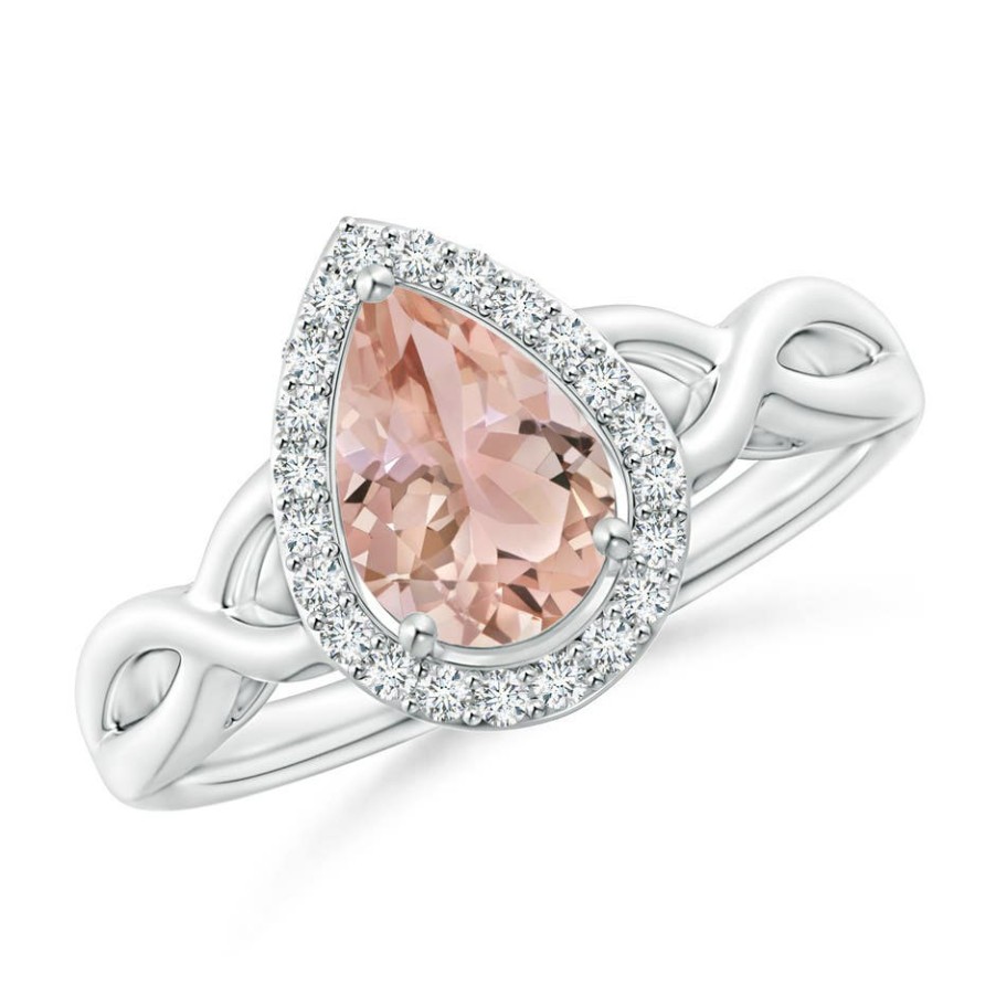 Rings Angara Morganite | Pear-Shaped Morganite Halo Criss Cross Ring