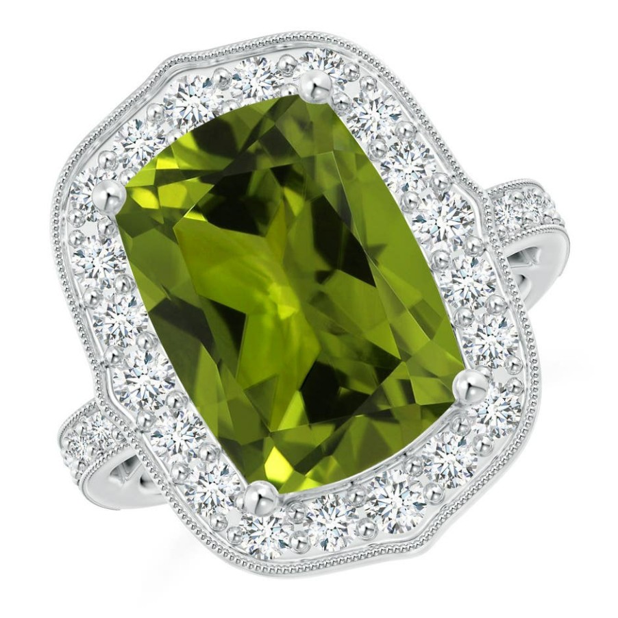 Rings Angara Peridot | Gia Certified Rectangular Cushion Peridot Halo Ring