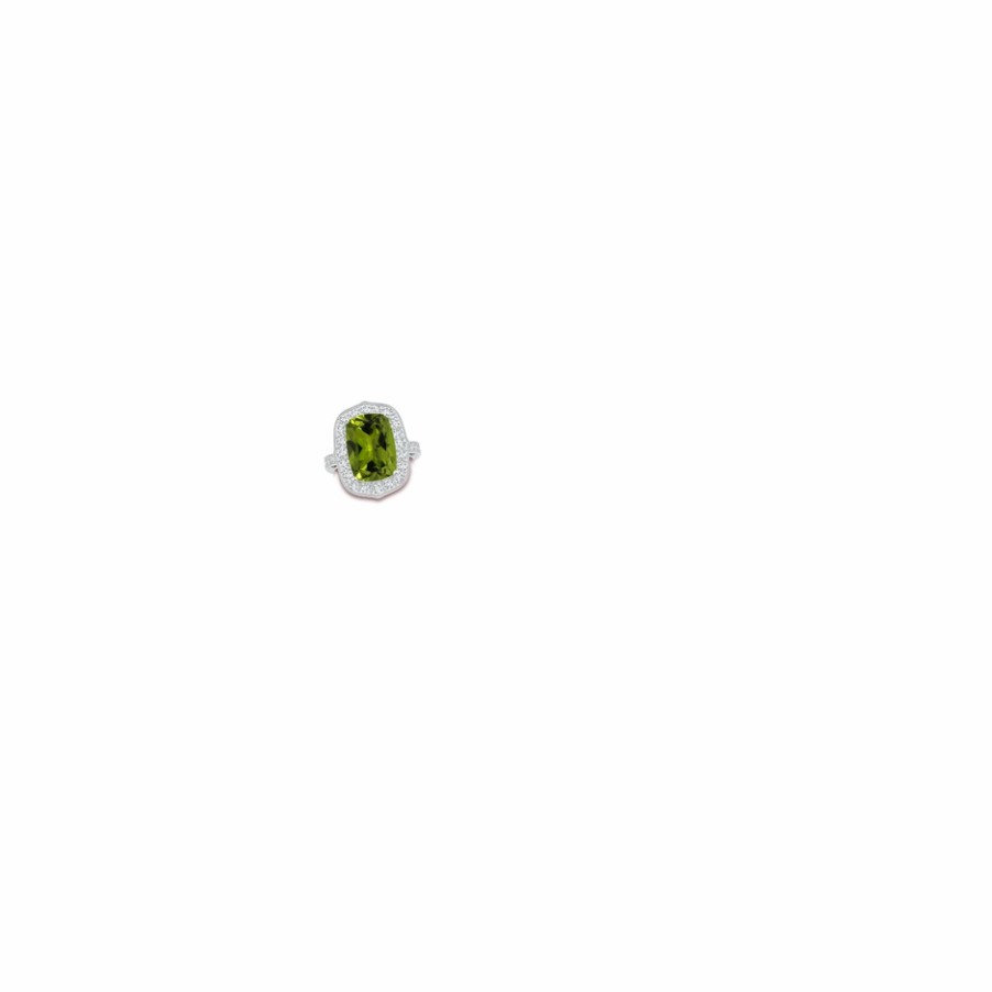 Rings Angara Peridot | Gia Certified Rectangular Cushion Peridot Halo Ring