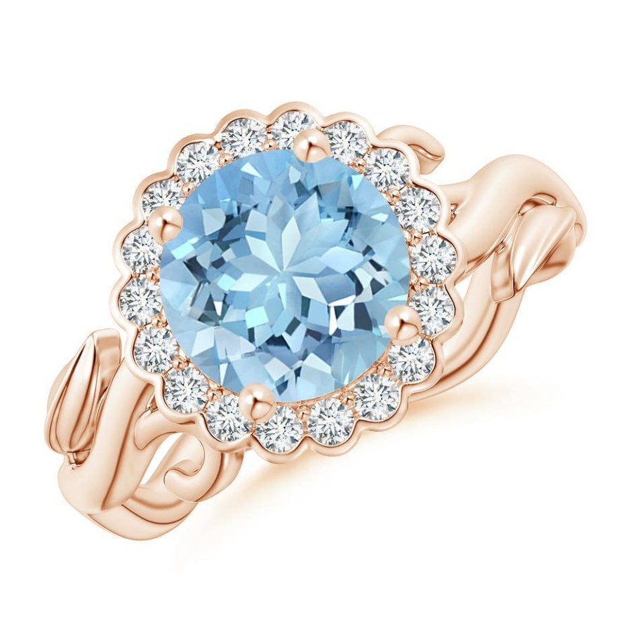 Rings Angara Aquamarine | Vintage Inspired Aquamarine Flower And Vine Ring