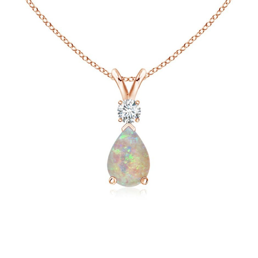 Necklaces Angara Opal | Opal Teardrop Pendant With Diamond