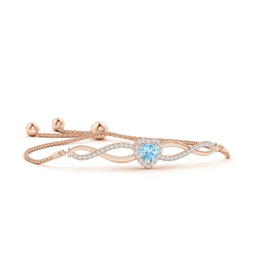 Bracelets Angara Aquamarine | Heart-Shaped Aquamarine Infinity Bolo Bracelet