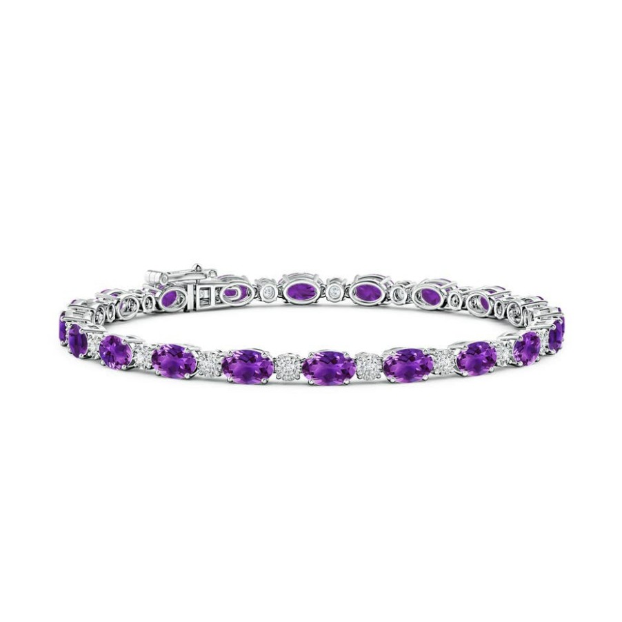 Bracelets Angara Amethyst | Oval Amethyst Tennis Bracelet With Gypsy Diamonds