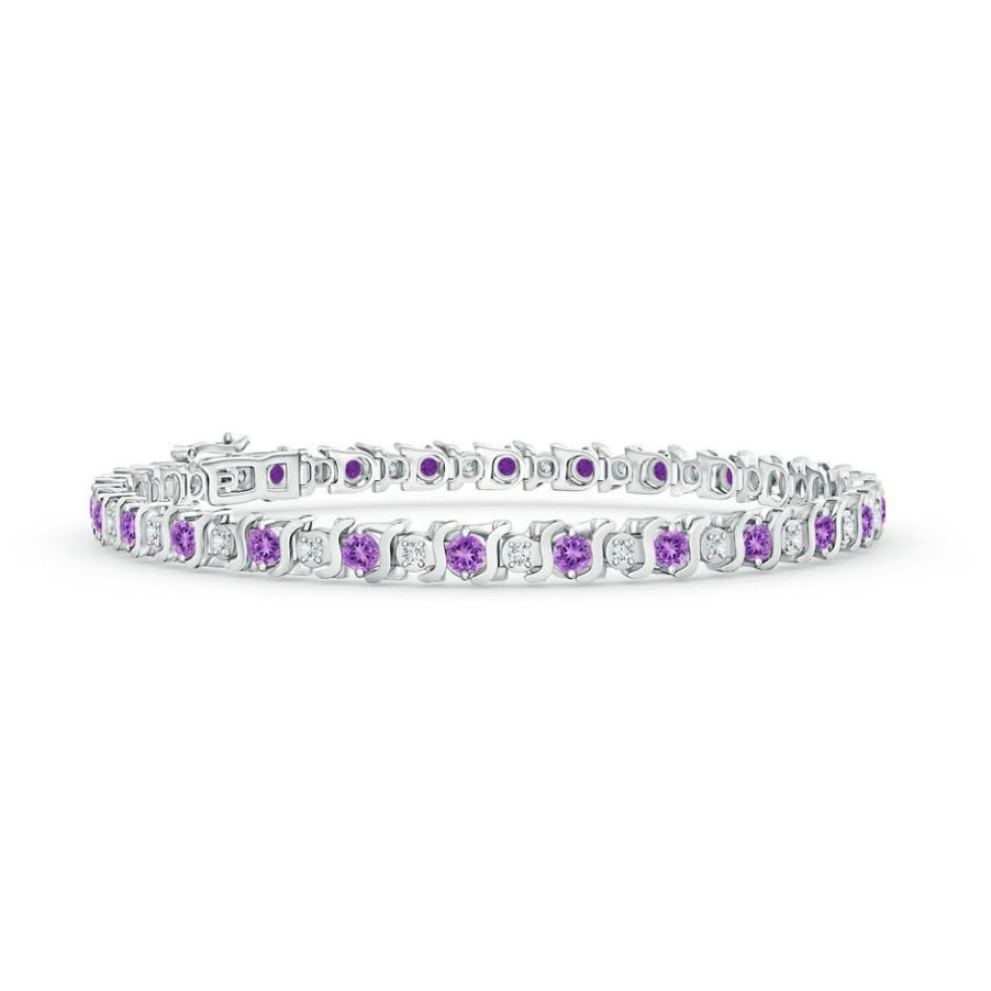 Bracelets Angara Amethyst | S Curl Amethyst And Diamond Tennis Bracelet