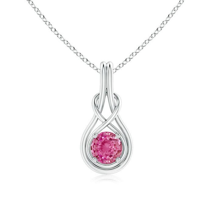 Necklaces Angara Pink Sapphire | Round Pink Sapphire Solitaire Infinity Knot Pendant