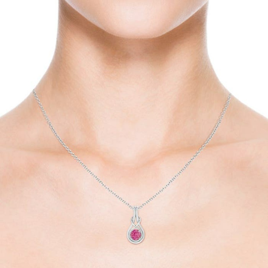 Necklaces Angara Pink Sapphire | Round Pink Sapphire Solitaire Infinity Knot Pendant