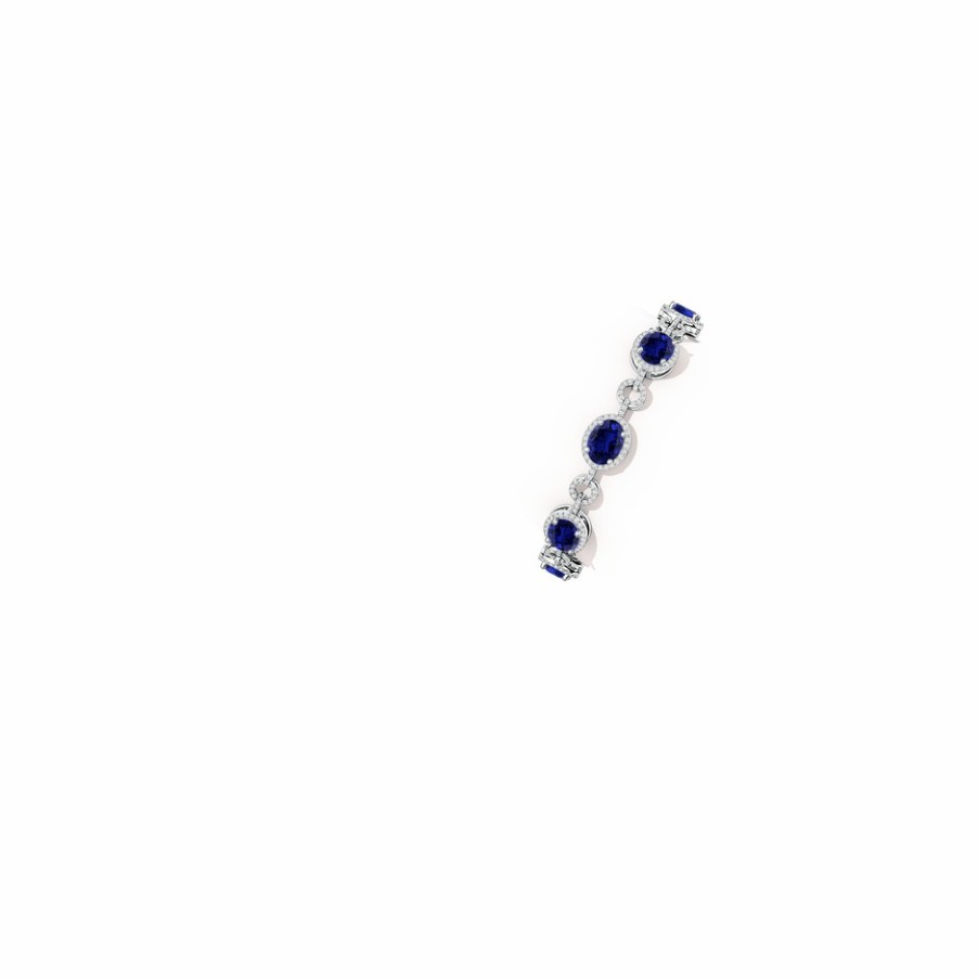 Bracelets Angara Blue Sapphire | Lab-Grown Oval Blue Sapphire Halo Open Circle Link Bracelet