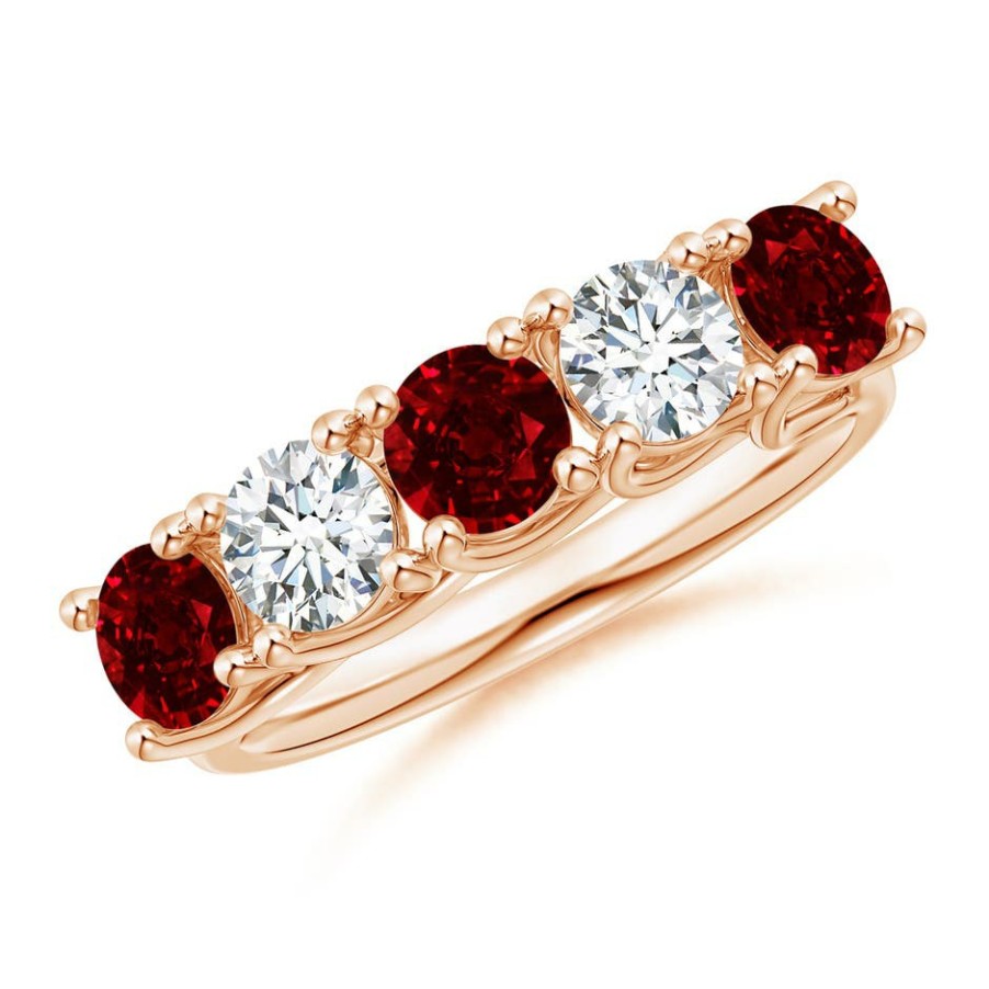 Rings Angara Ruby | Half Eternity Five Stone Ruby And Diamond Wedding Band